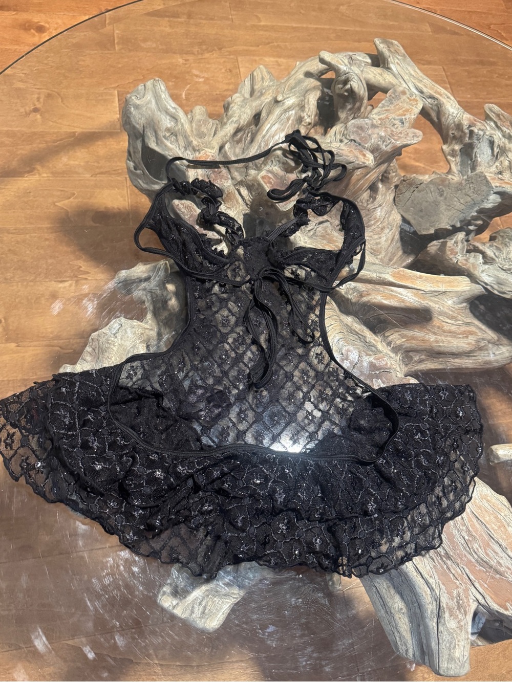 Sheer Lace Babydoll with Open-cup bra & Ruffled Hem